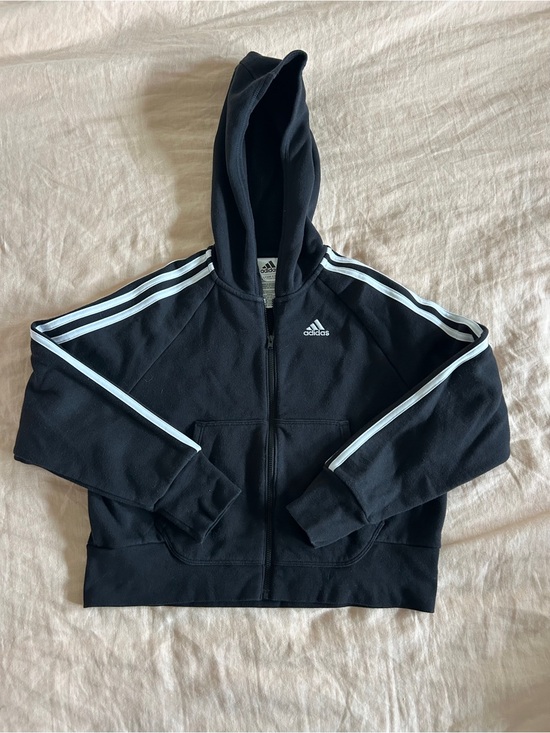 adidas Other - adidas Black Zip Hoodie with White Shoulder Stripes